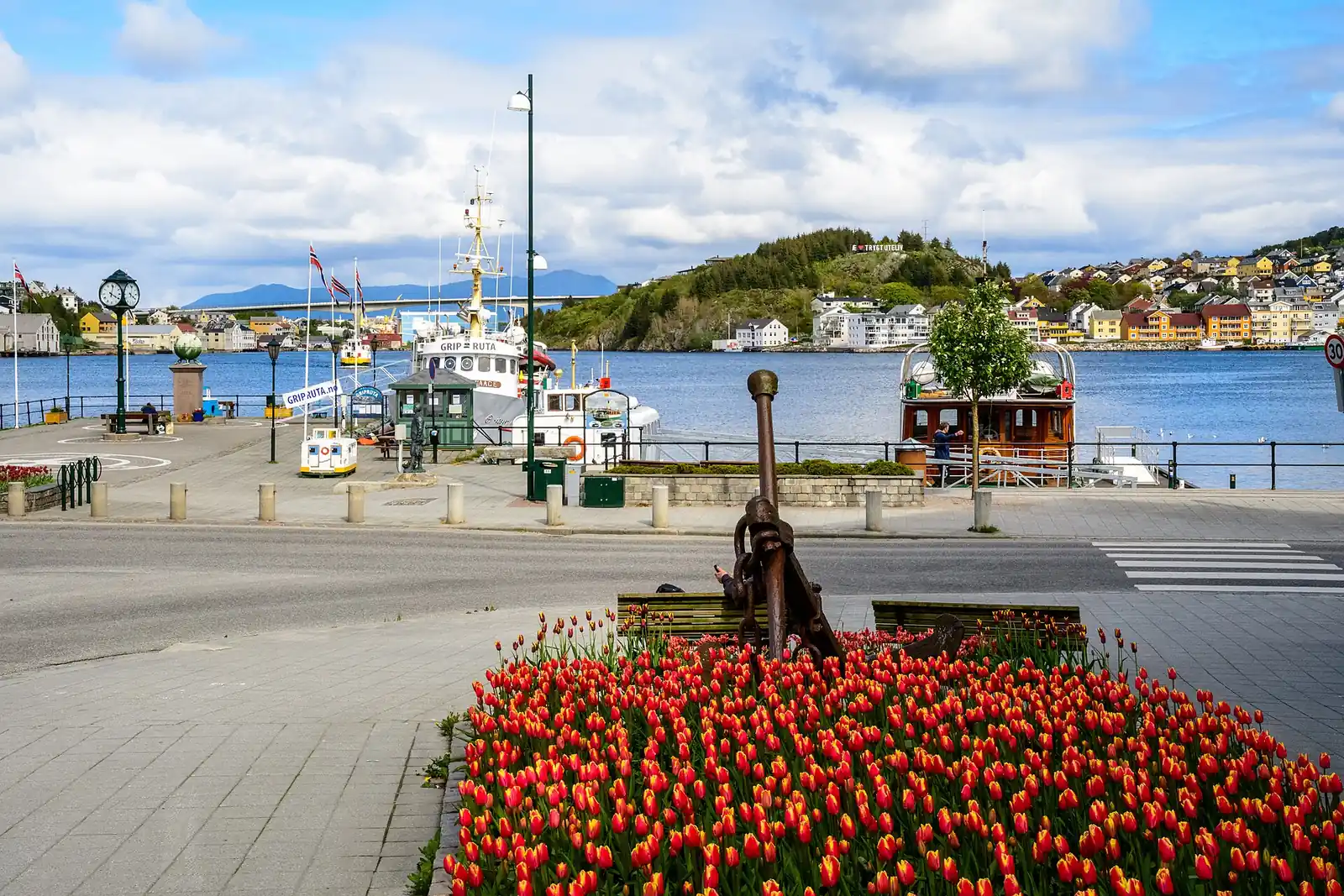 Kristiansund waterfront with its harbour and island districts, Norway