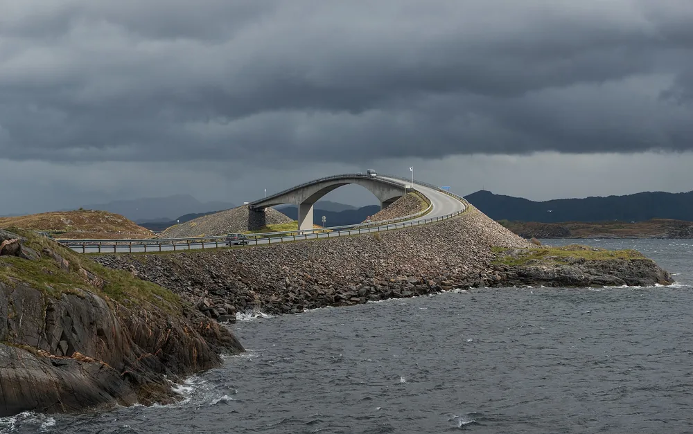 Storseisundet Bridge curving over the sea on Norway's Atlantic Road